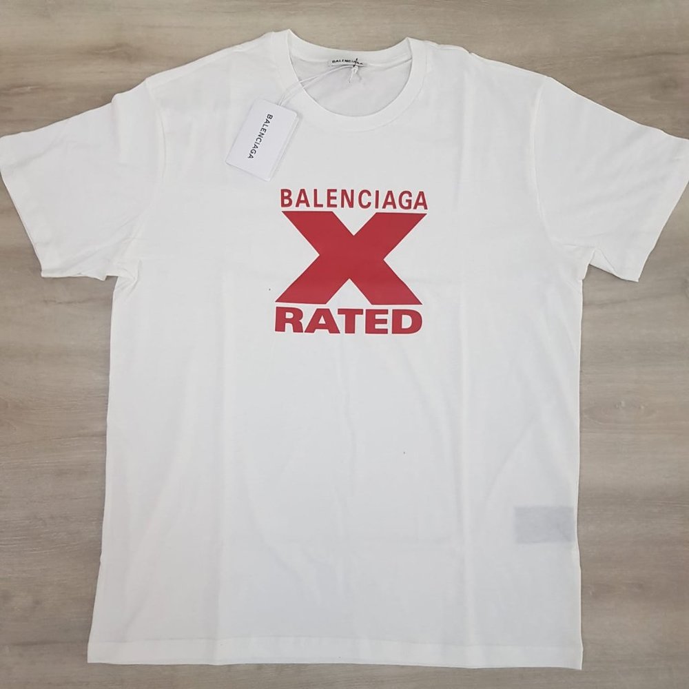 Balenciaga Men Logo Printed White Tee